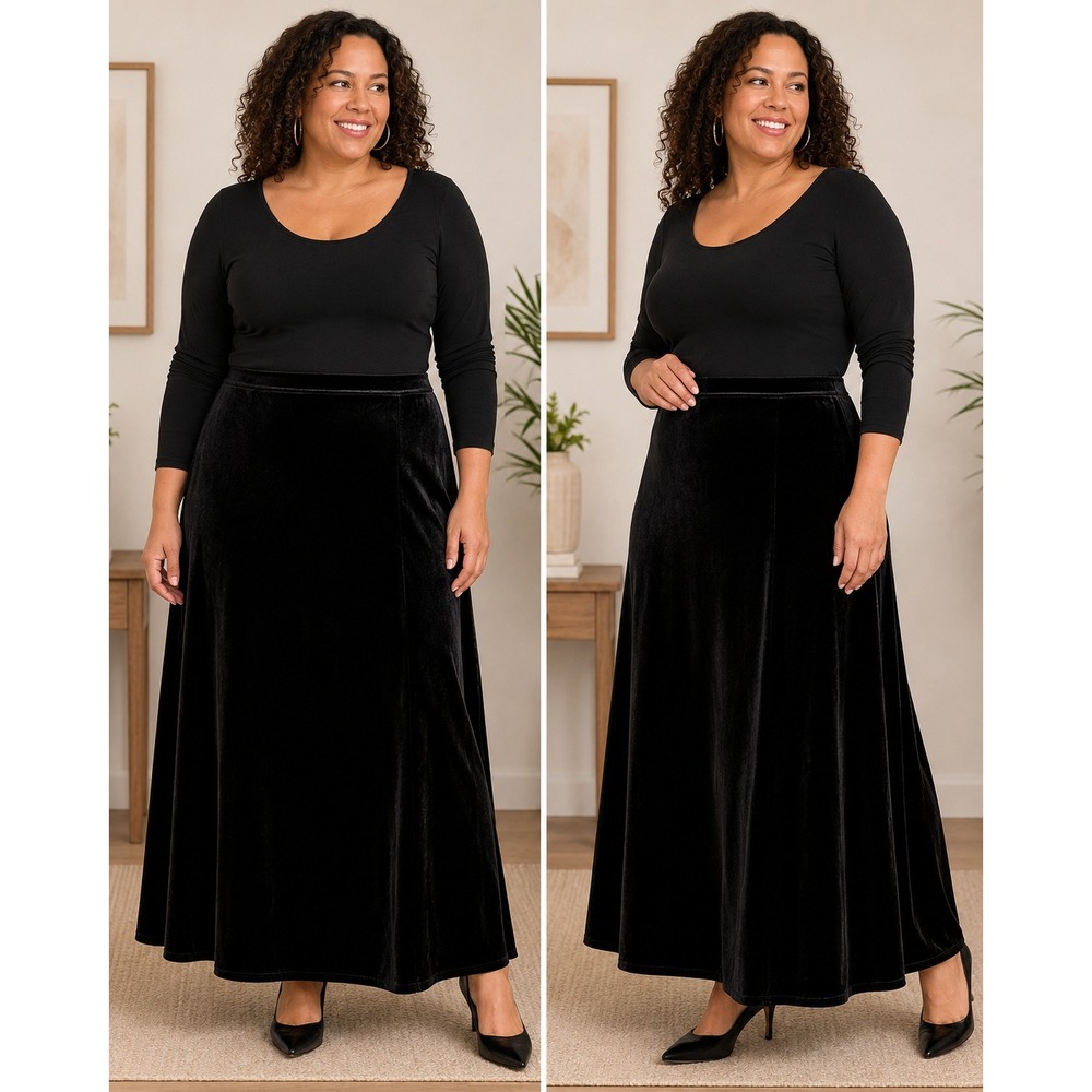 Charter Club Black Velvet Maxi Skirt XL Pull On A-Line Long Stretch Holiday